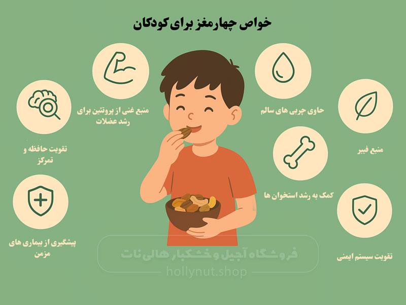 اینفوگرافی خواص چهار مغز برای کودکان